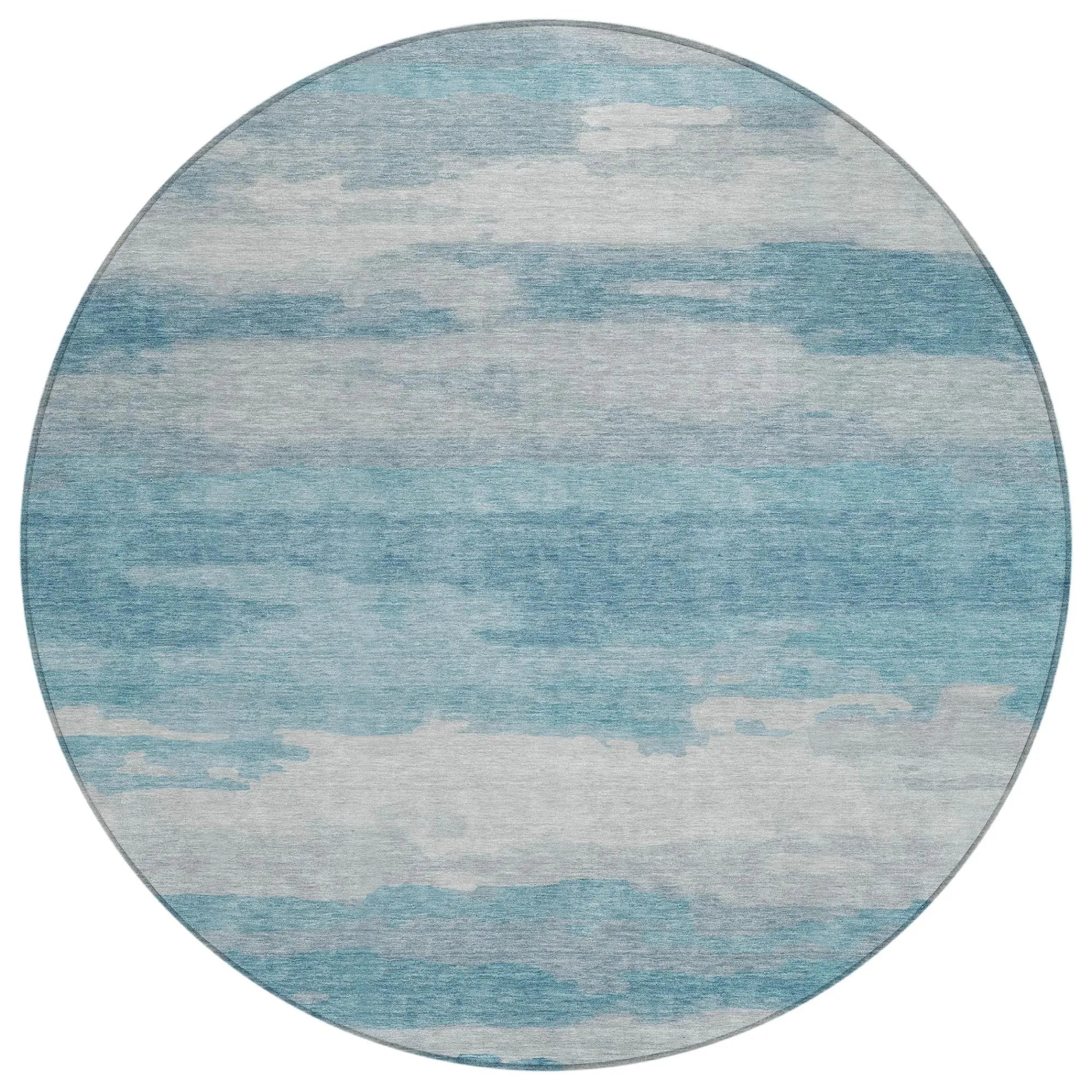 8' Sky Blue And Blue Round Abstract Washable Indoor Outdoor Area Rug Homeroots Outdoor