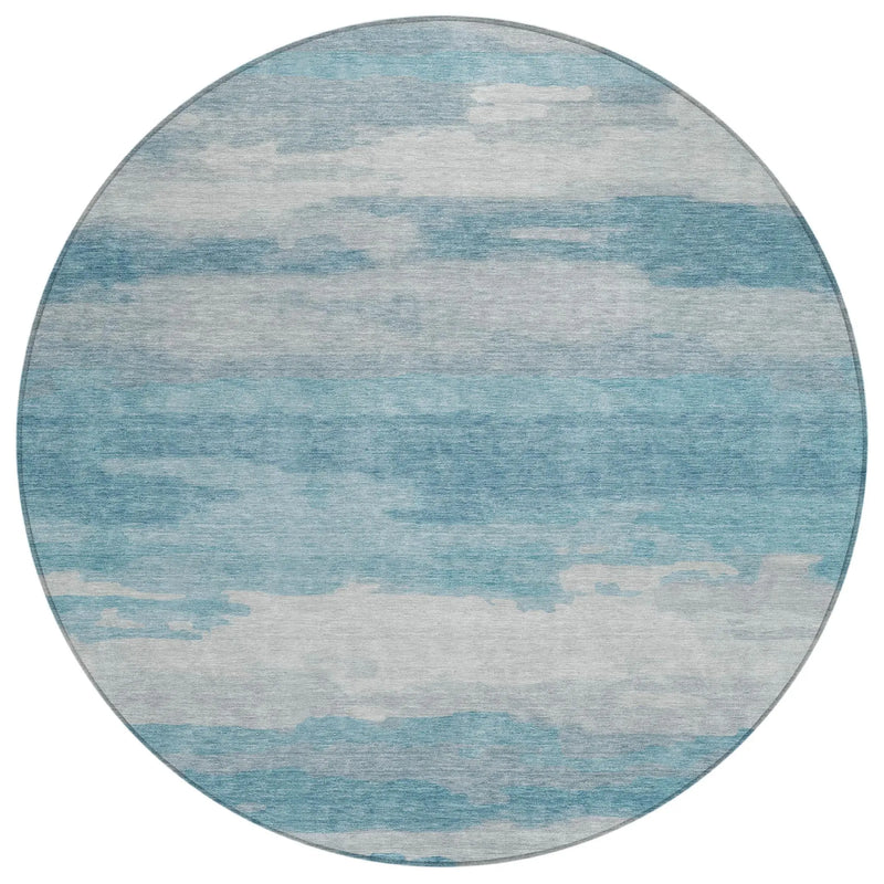 8' Sky Blue And Blue Round Abstract Washable Indoor Outdoor Area Rug Homeroots Outdoor