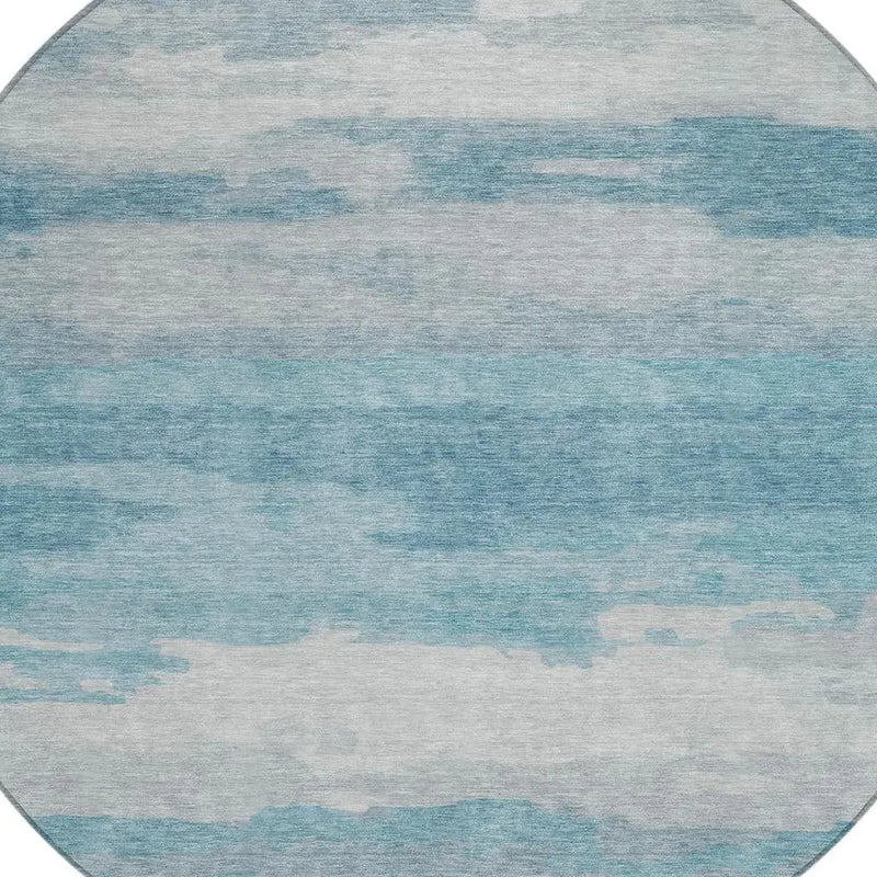 8' Sky Blue And Blue Round Abstract Washable Indoor Outdoor Area Rug Homeroots Outdoor