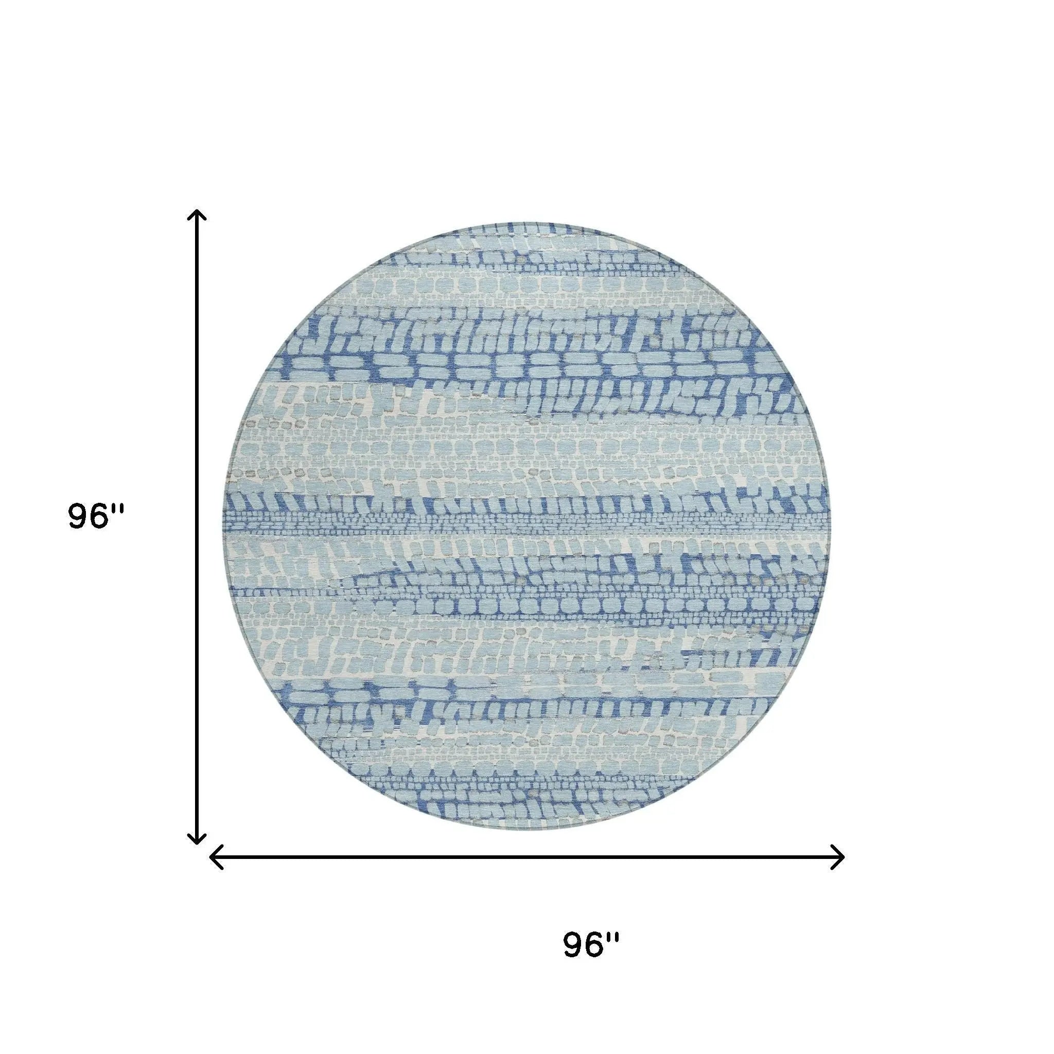 8' Sky Blue And Blue Round Abstract Washable Indoor Outdoor Area Rug Homeroots Outdoor