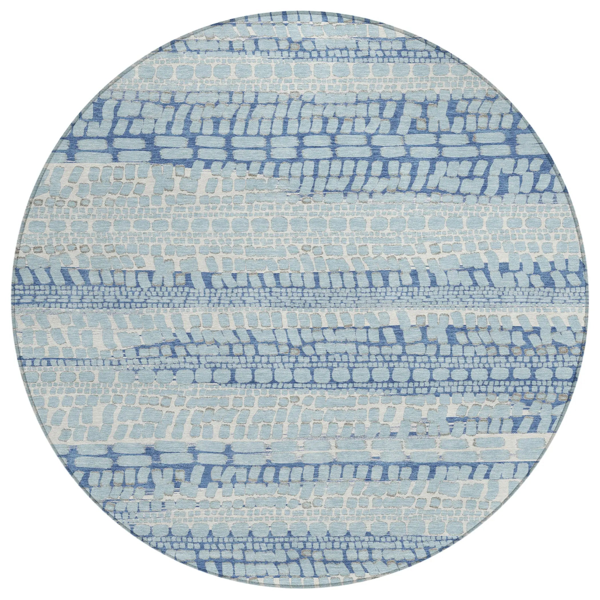 8' Sky Blue And Blue Round Abstract Washable Indoor Outdoor Area Rug Homeroots Outdoor
