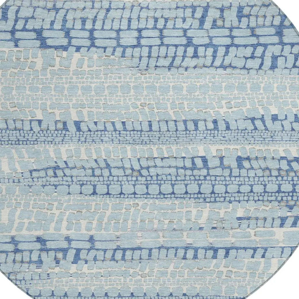8' Sky Blue And Blue Round Abstract Washable Indoor Outdoor Area Rug Homeroots Outdoor