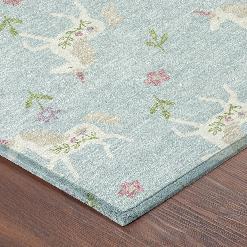8' Sky Blue And Blue Round Floral Washable Indoor Outdoor Area Rug Homeroots Outdoor