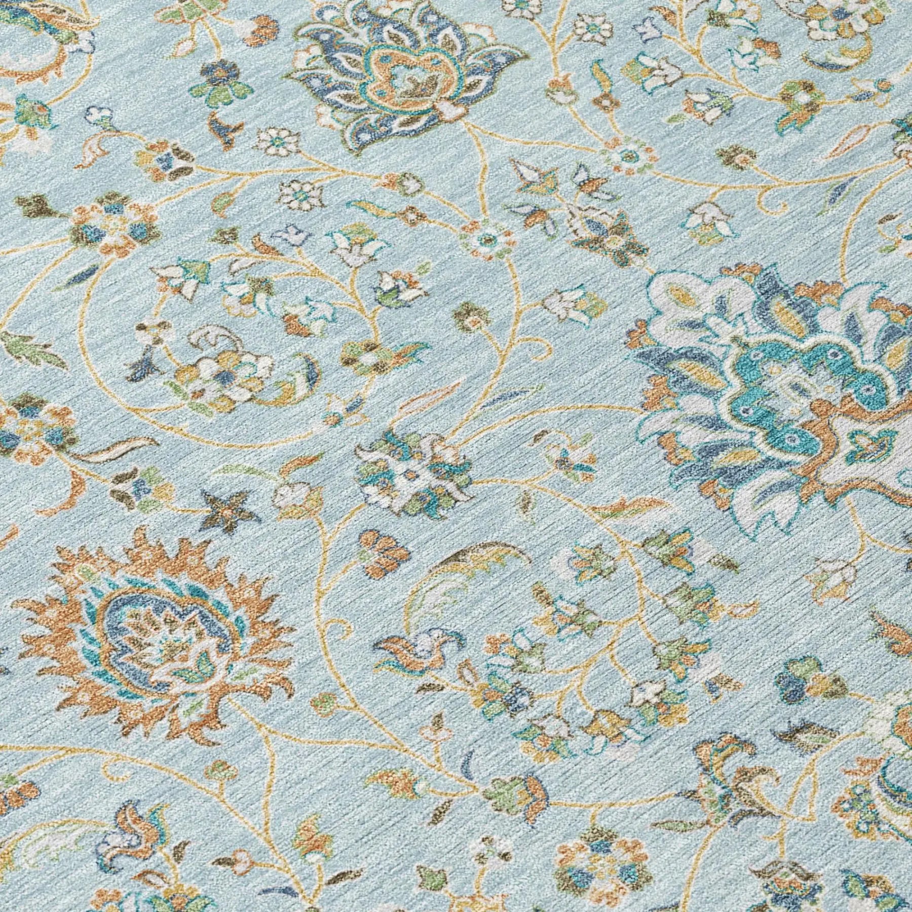 8' Sky Blue And Blue Round Floral Washable Indoor Outdoor Area Rug Homeroots Outdoor