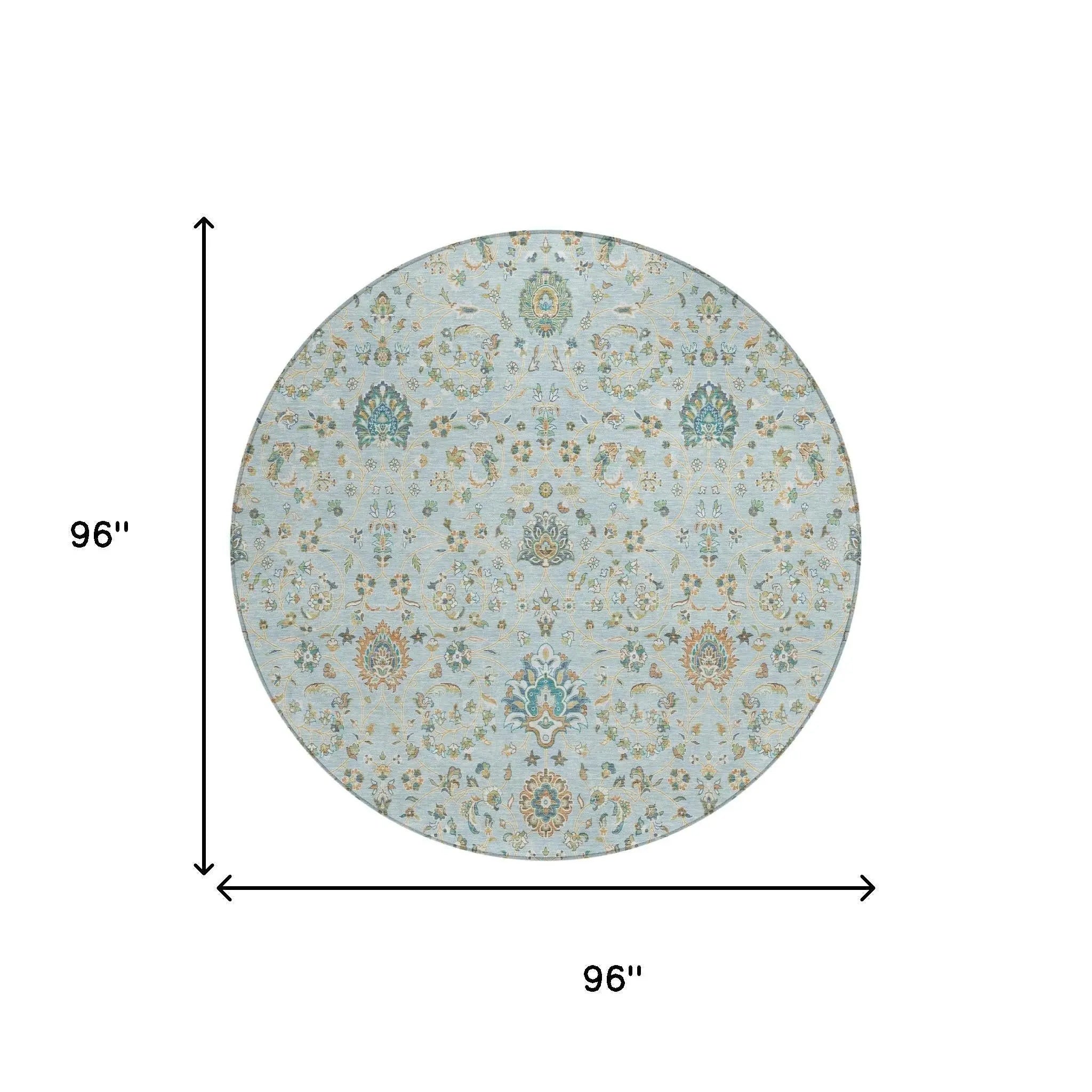 8' Sky Blue And Blue Round Floral Washable Indoor Outdoor Area Rug Homeroots Outdoor