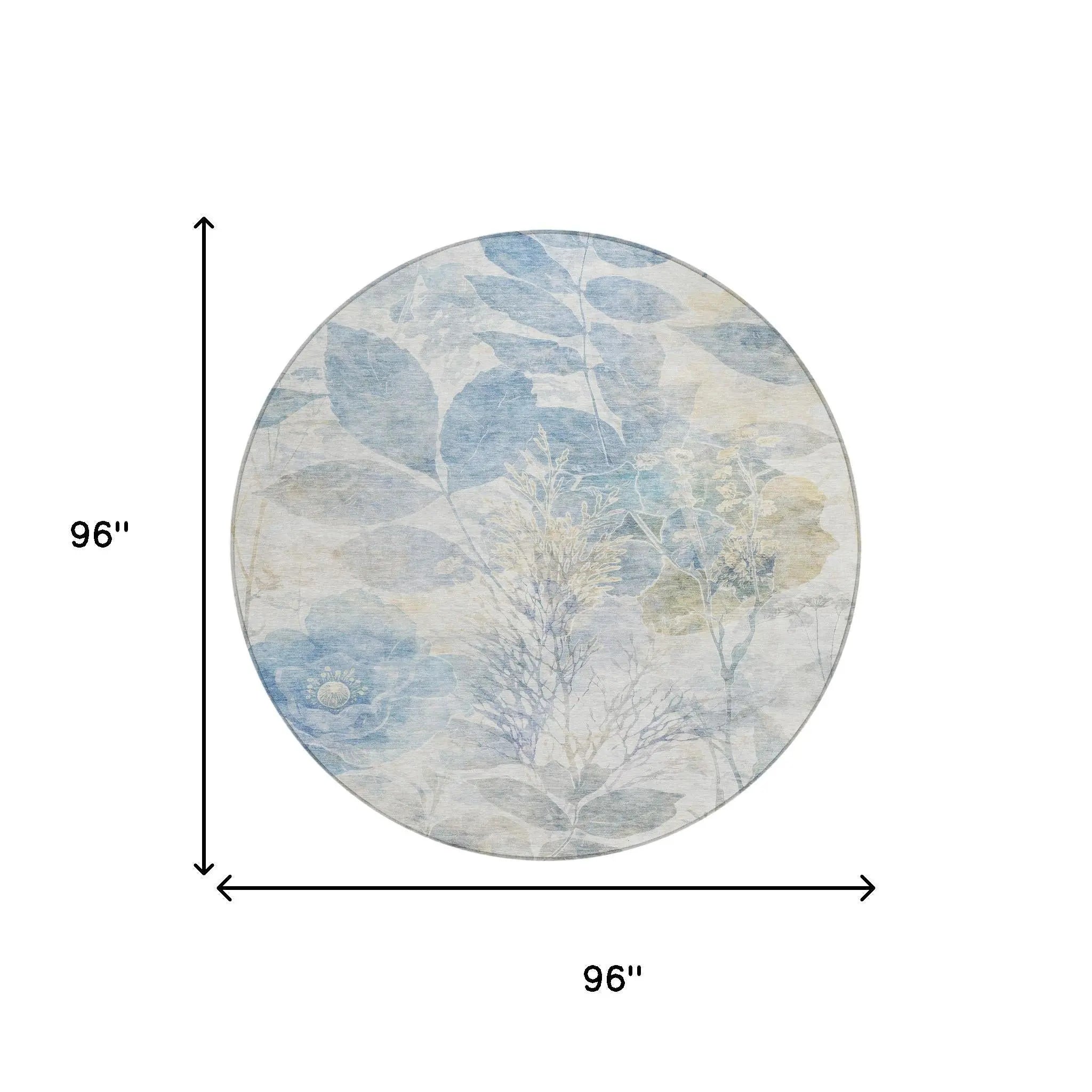 8' Sky Blue And Blue Round Floral Washable Indoor Outdoor Area Rug Homeroots Outdoor