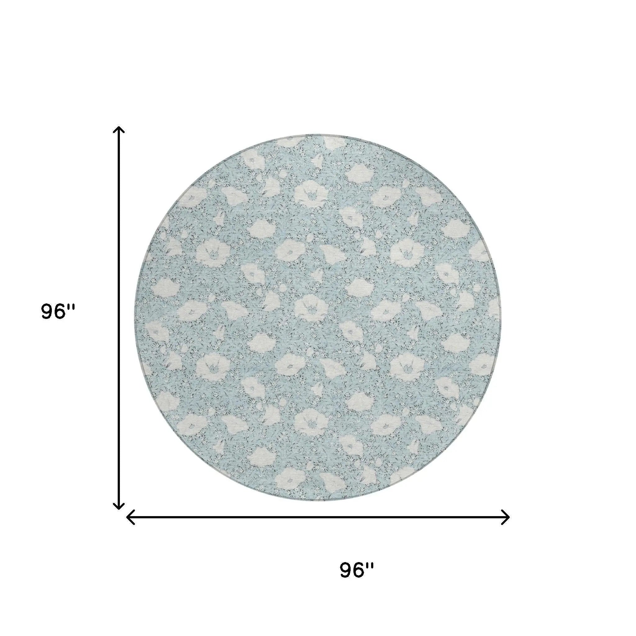 8' Sky Blue And Blue Round Floral Washable Indoor Outdoor Area Rug Homeroots Outdoor