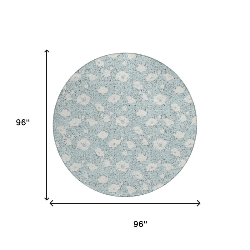8' Sky Blue And Blue Round Floral Washable Indoor Outdoor Area Rug Homeroots Outdoor