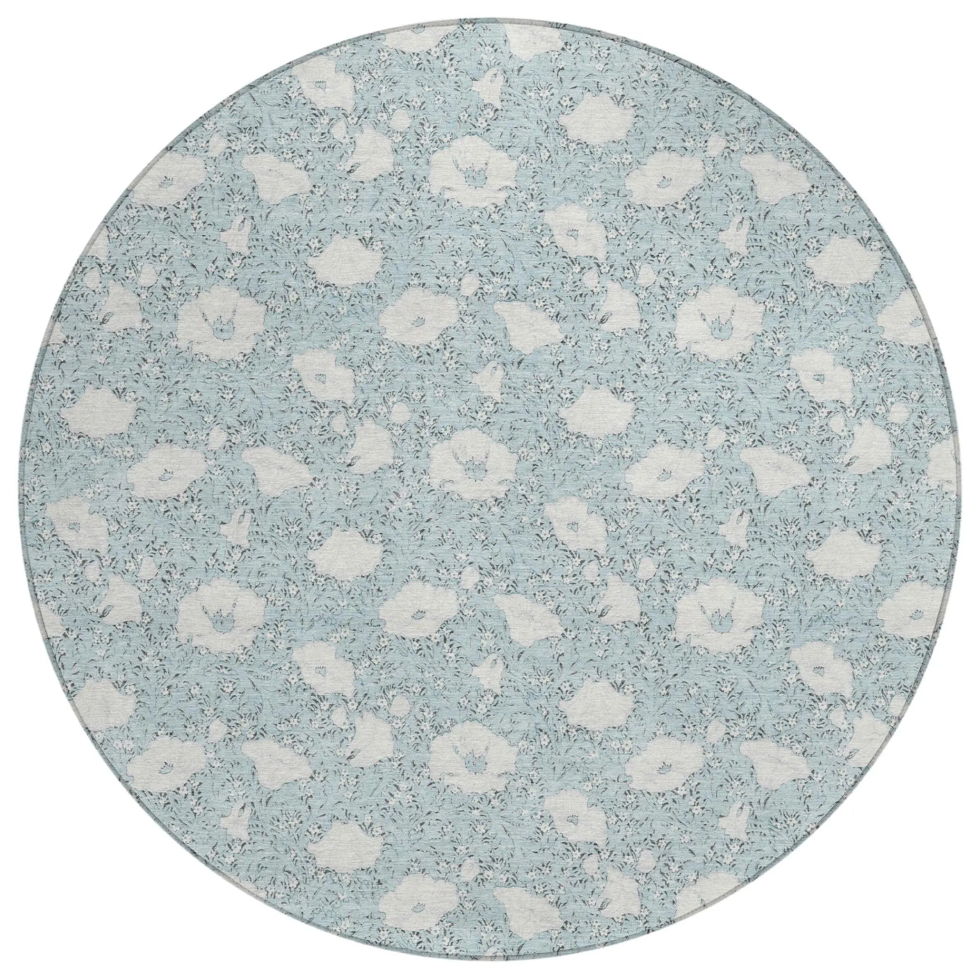 8' Sky Blue And Blue Round Floral Washable Indoor Outdoor Area Rug Homeroots Outdoor