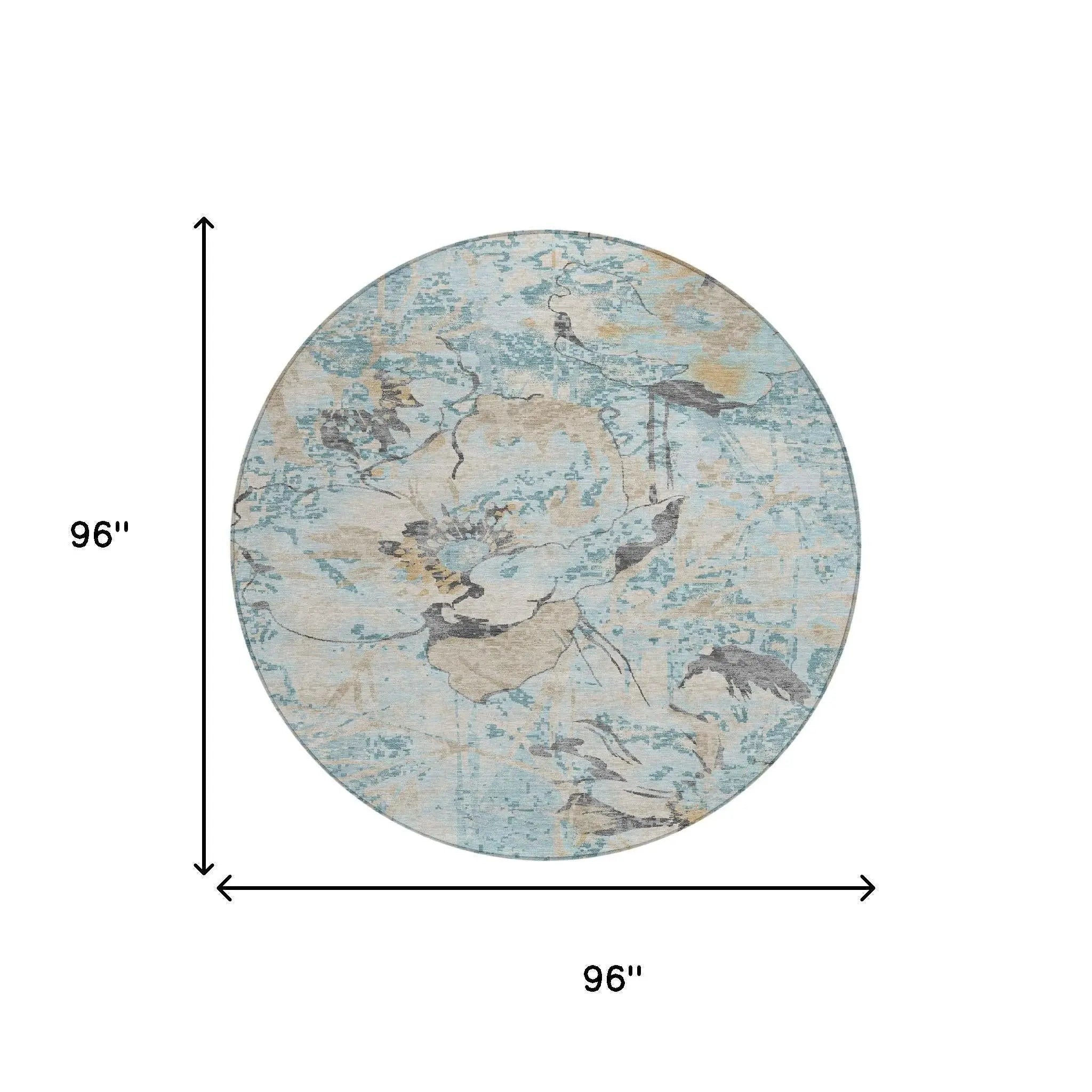 8' Sky Blue And Blue Round Floral Washable Indoor Outdoor Area Rug Homeroots Outdoor