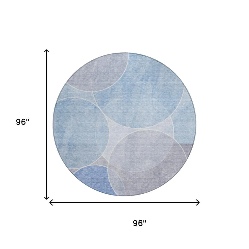 8' Sky Blue And Blue Round Geometric Washable Indoor Outdoor Area Rug Homeroots Outdoor