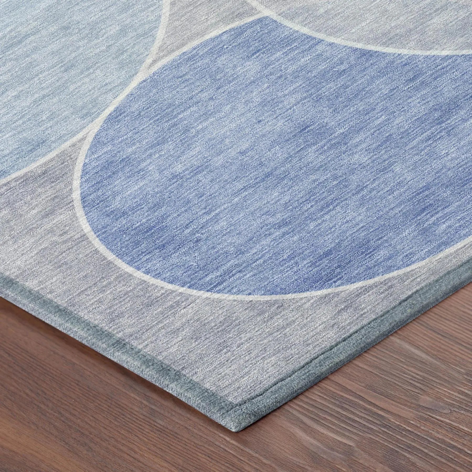 8' Sky Blue And Blue Round Geometric Washable Indoor Outdoor Area Rug Homeroots Outdoor