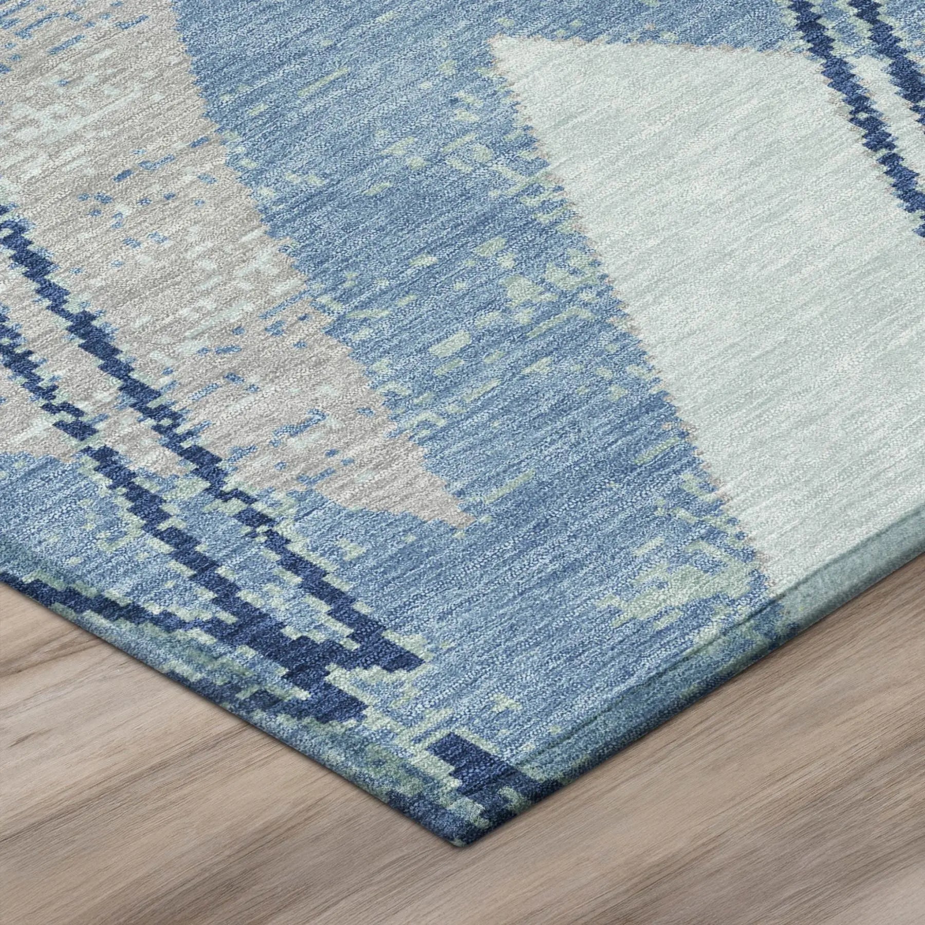 8' Sky Blue And Blue Round Geometric Washable Indoor Outdoor Area Rug Homeroots Outdoor