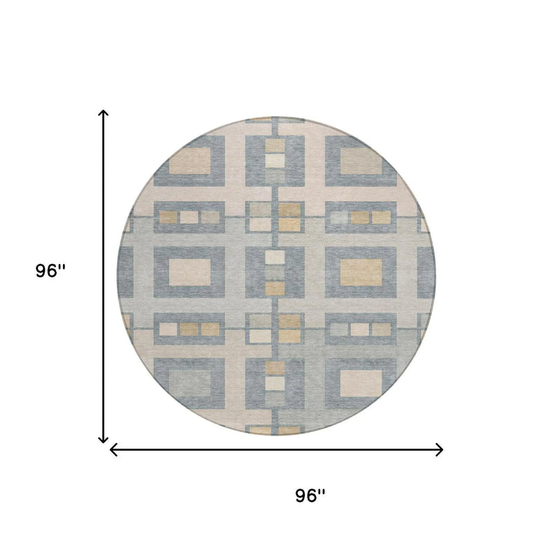 8' Sky Blue And Blue Round Geometric Washable Indoor Outdoor Area Rug Homeroots Outdoor