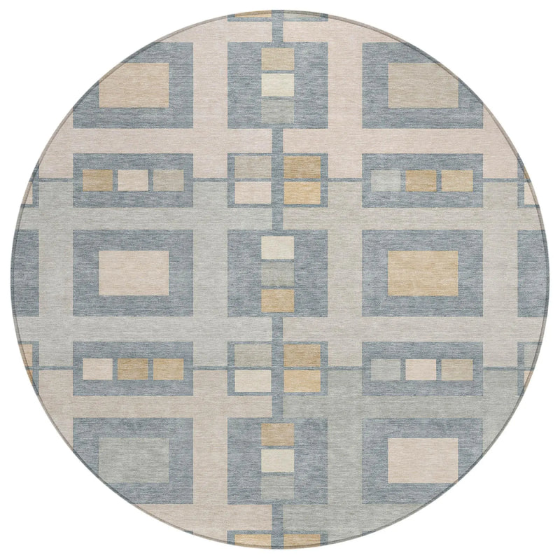 8' Sky Blue And Blue Round Geometric Washable Indoor Outdoor Area Rug Homeroots Outdoor
