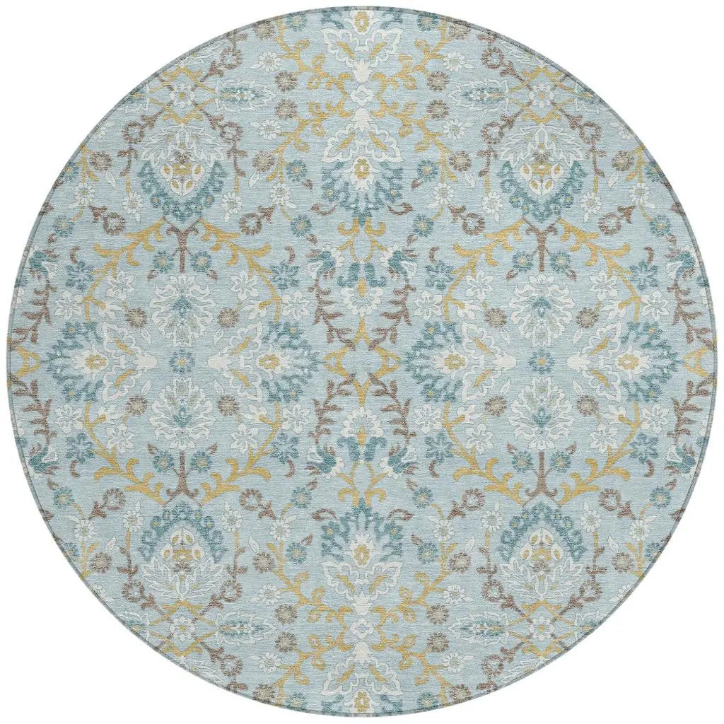 8' Sky Blue And Blue Round Geometric Washable Indoor Outdoor Area Rug Homeroots Outdoor