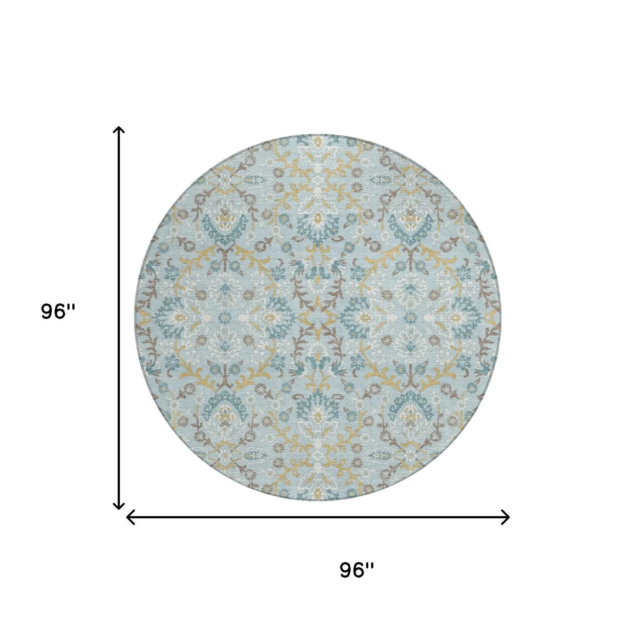 8' Sky Blue And Blue Round Geometric Washable Indoor Outdoor Area Rug Homeroots Outdoor
