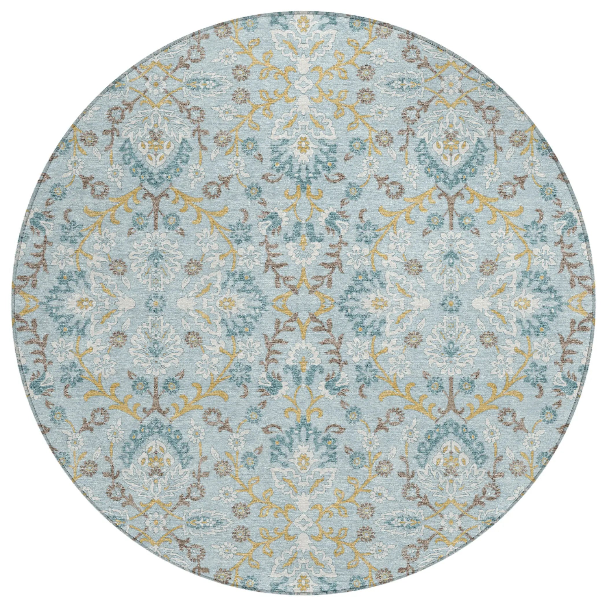 8' Sky Blue And Blue Round Geometric Washable Indoor Outdoor Area Rug Homeroots Outdoor