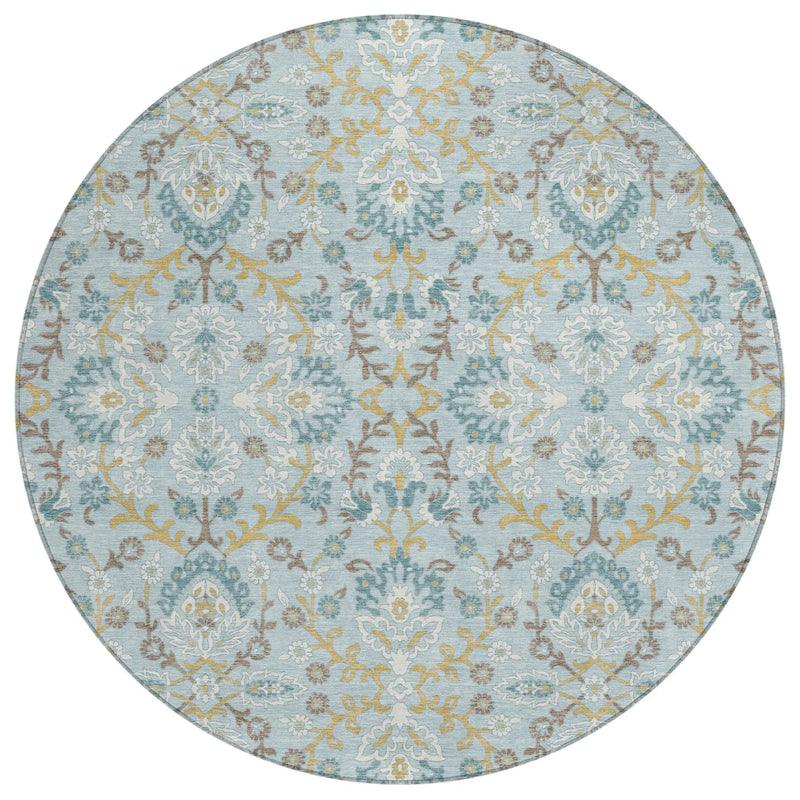 8' Sky Blue And Blue Round Geometric Washable Indoor Outdoor Area Rug Homeroots Outdoor
