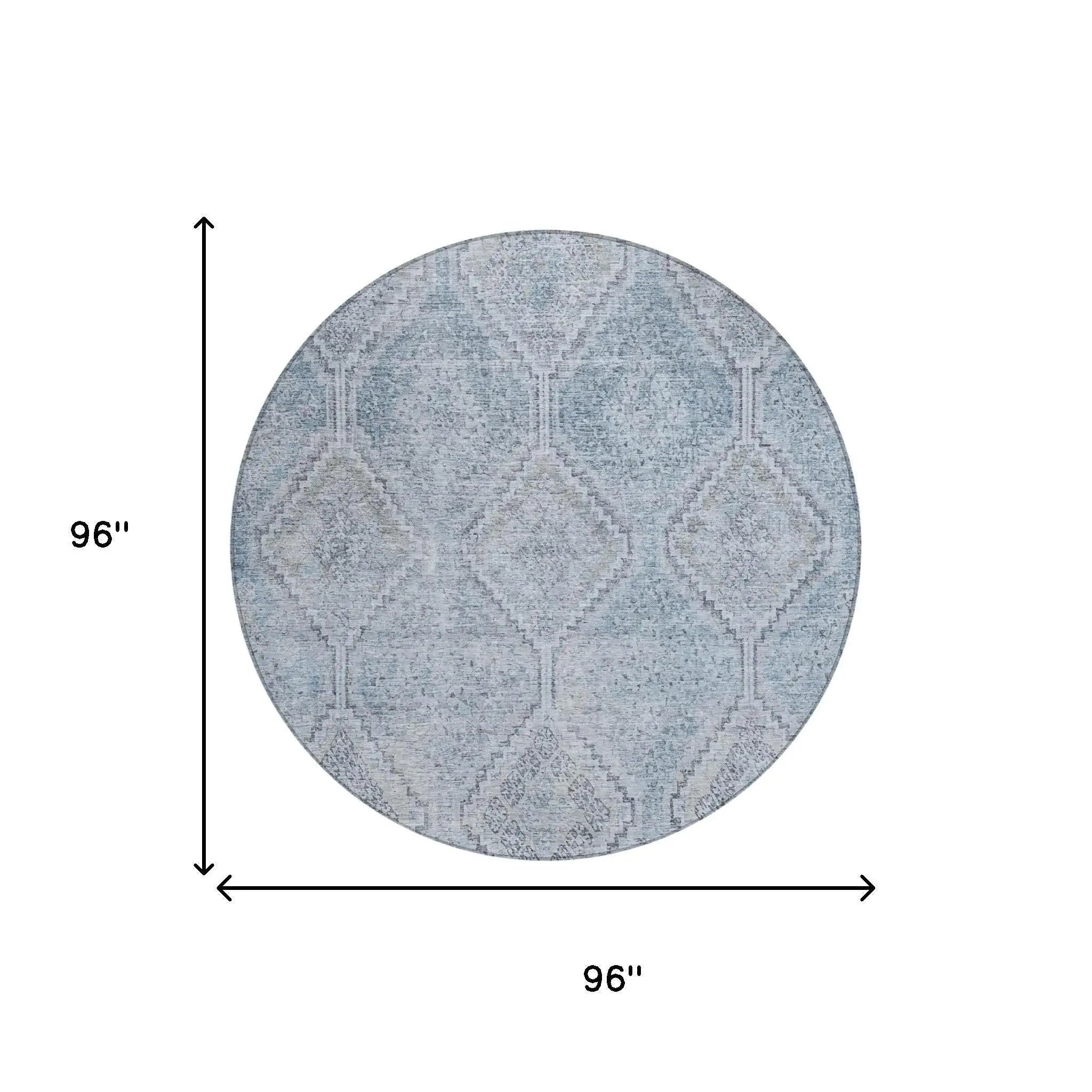 8' Sky Blue And Blue Round Geometric Washable Indoor Outdoor Area Rug Homeroots Outdoor