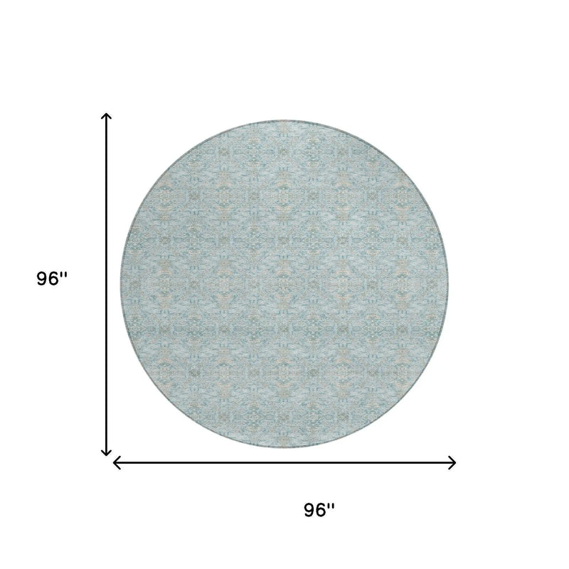 8' Sky Blue And Blue Round Oriental Washable Indoor Outdoor Area Rug Homeroots Outdoor