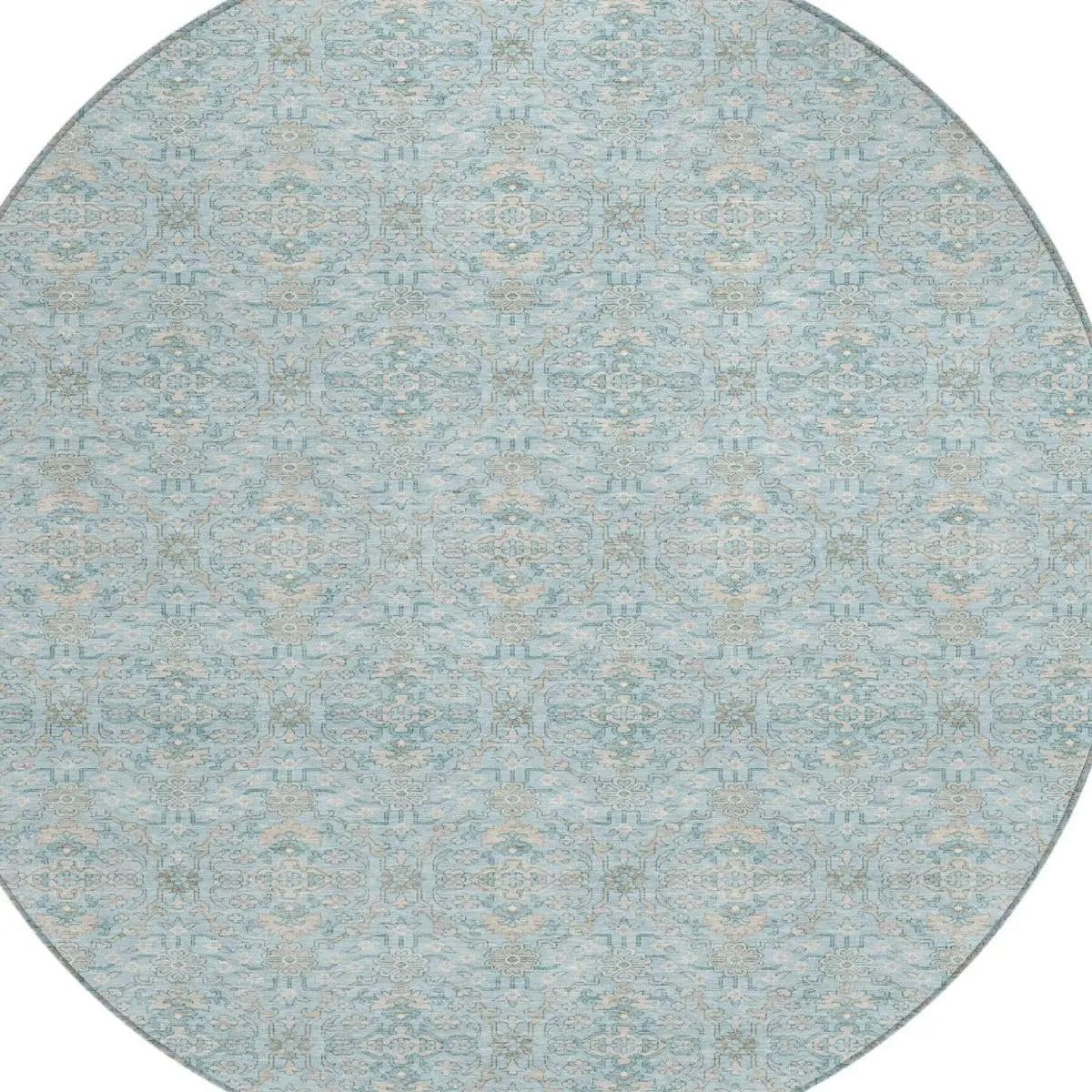 8' Sky Blue And Blue Round Oriental Washable Indoor Outdoor Area Rug Homeroots Outdoor