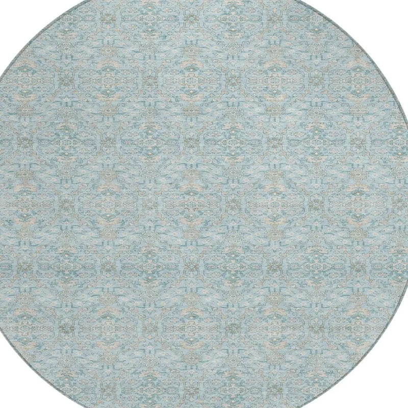 8' Sky Blue And Blue Round Oriental Washable Indoor Outdoor Area Rug Homeroots Outdoor