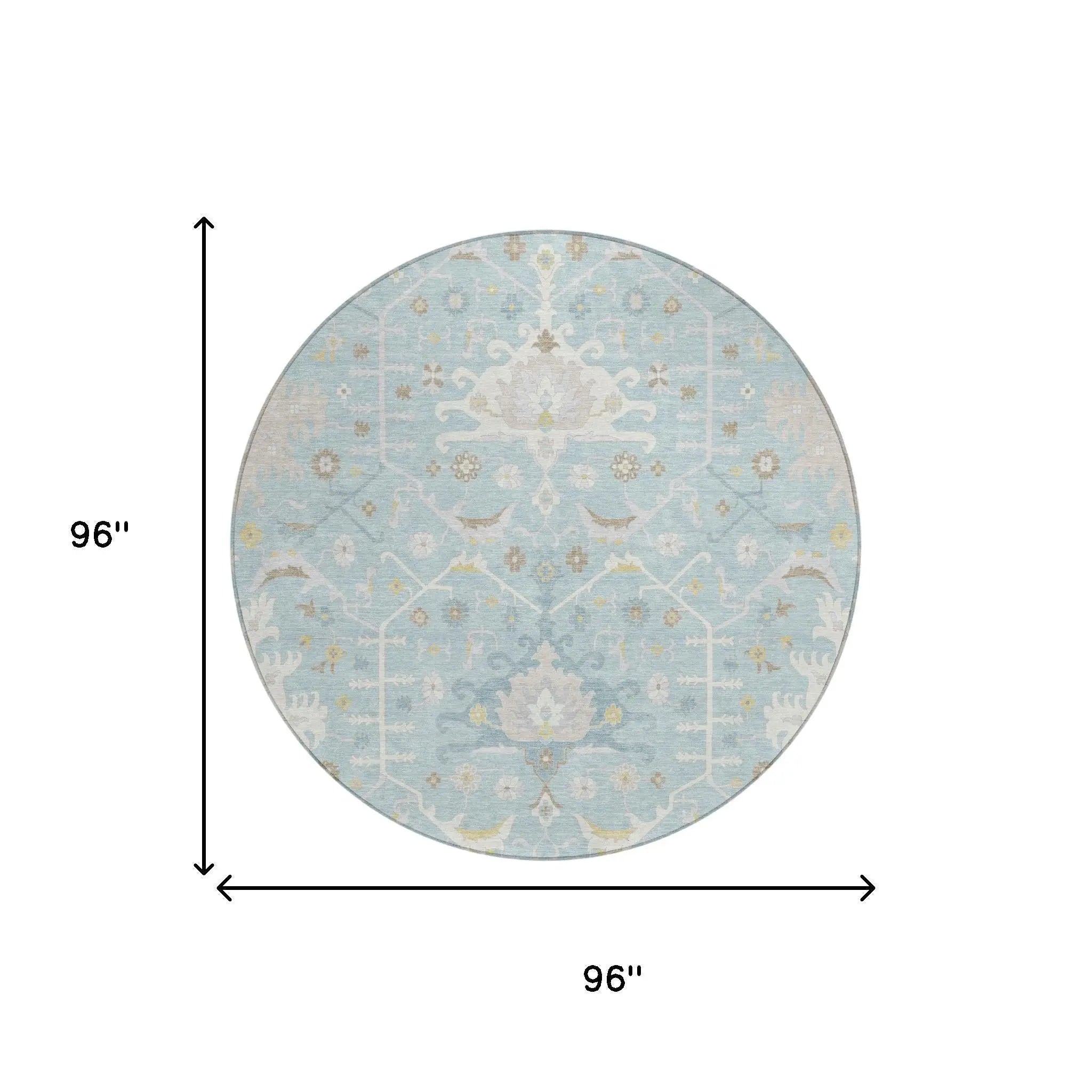 8' Sky Blue And Blue Round Oriental Washable Indoor Outdoor Area Rug Homeroots Outdoor