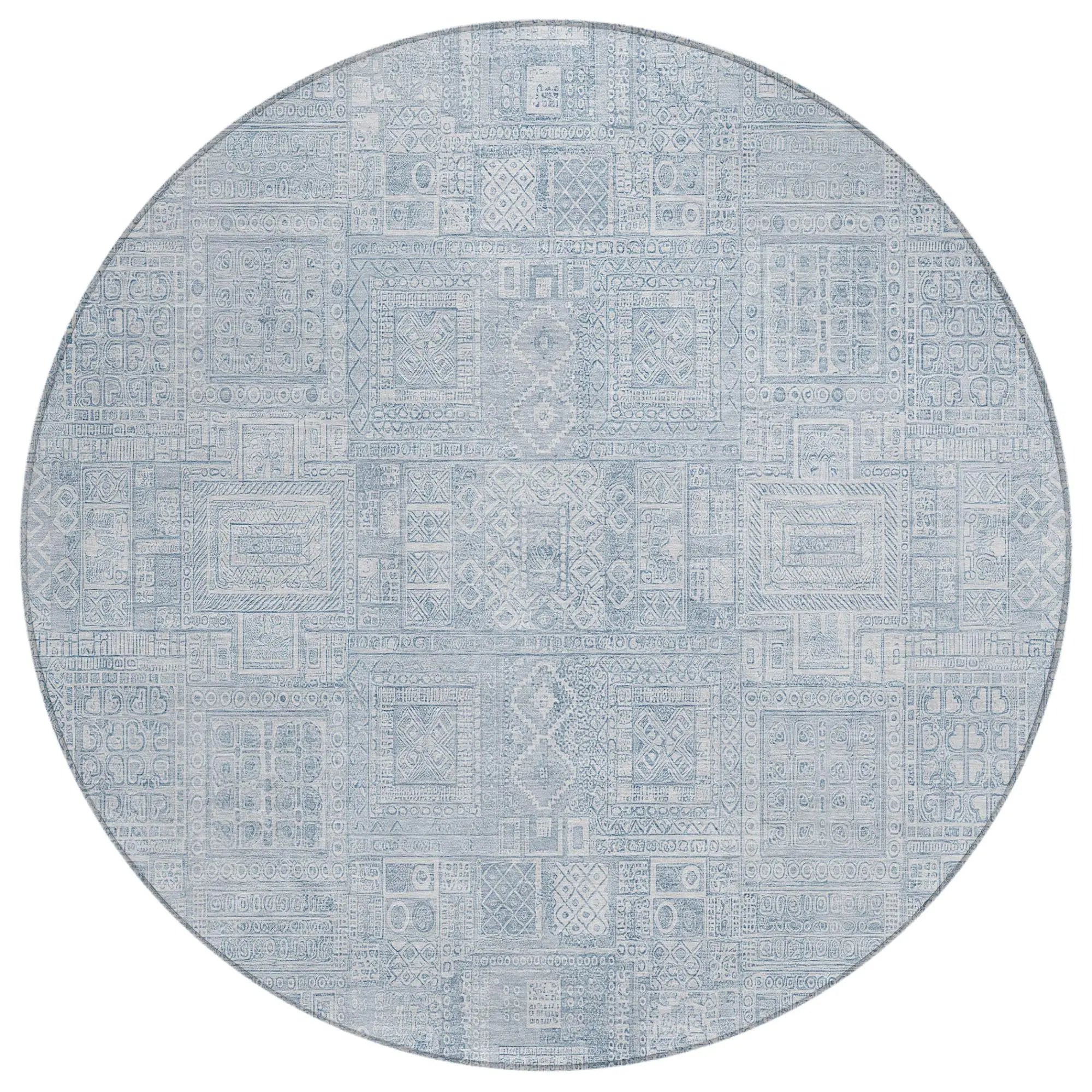 8' Sky Blue And Blue Round Oriental Washable Indoor Outdoor Area Rug Homeroots Outdoor