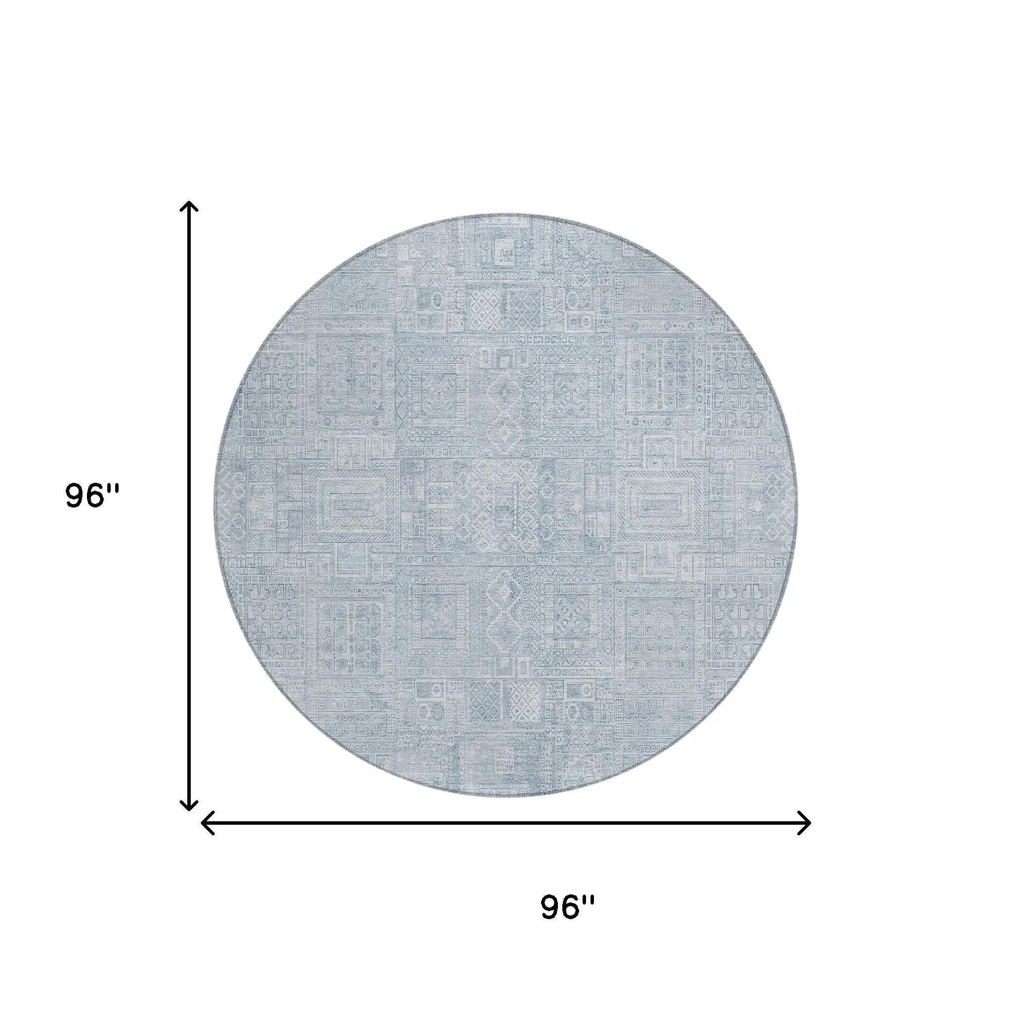 8' Sky Blue And Blue Round Oriental Washable Indoor Outdoor Area Rug Homeroots Outdoor