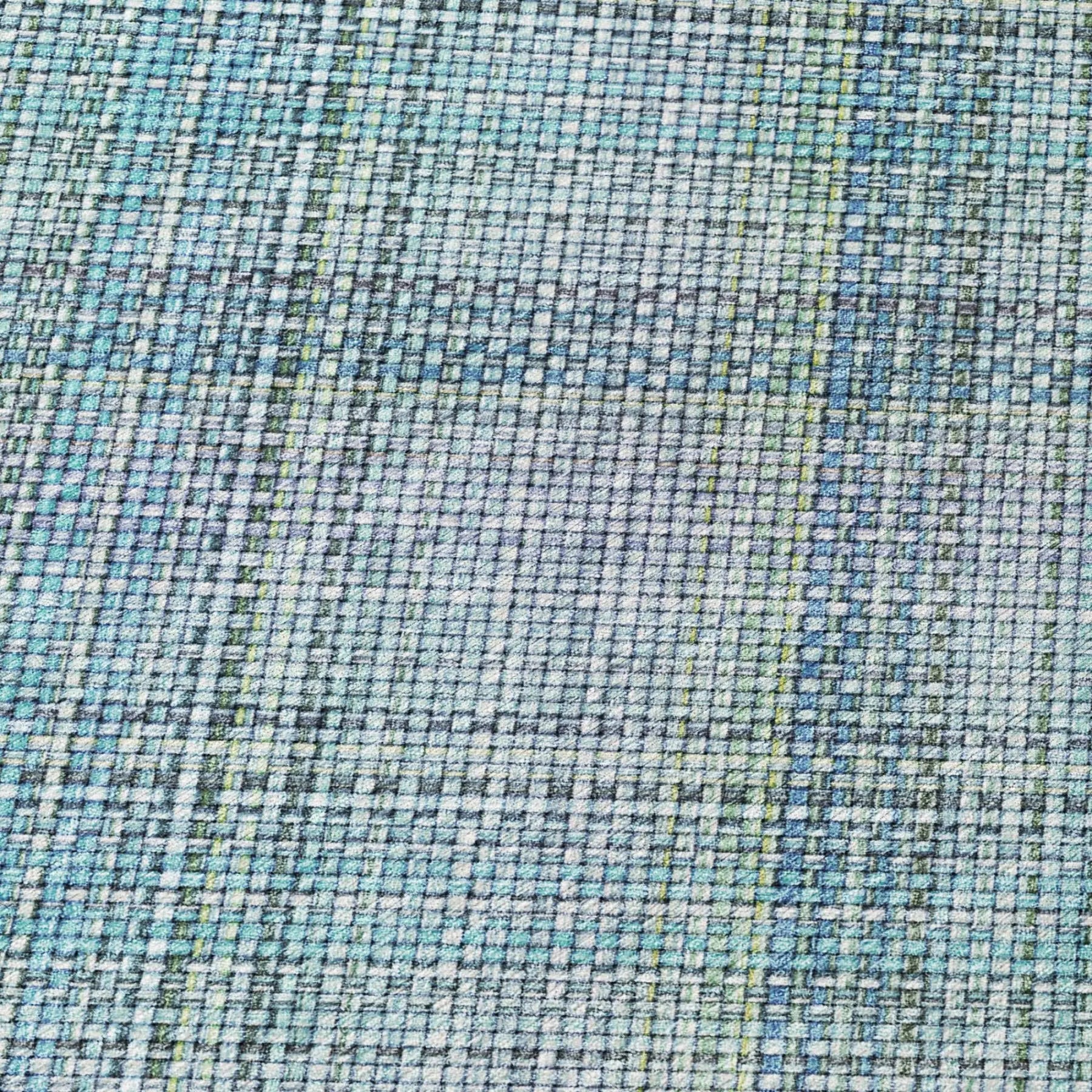 8' Sky Blue And Blue Round Plaid Washable Indoor Outdoor Area Rug Homeroots Outdoor