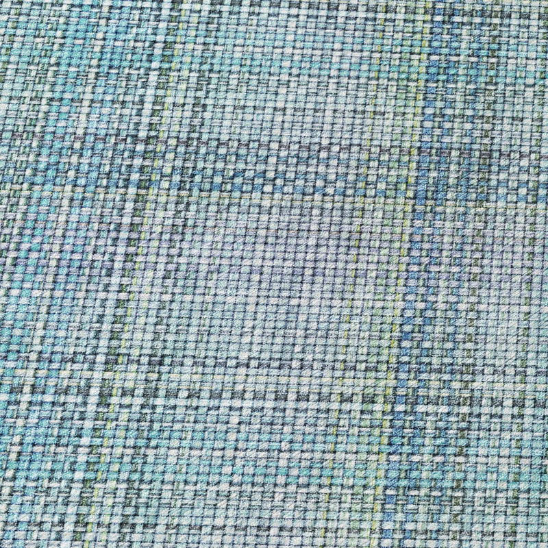 8' Sky Blue And Blue Round Plaid Washable Indoor Outdoor Area Rug Homeroots Outdoor