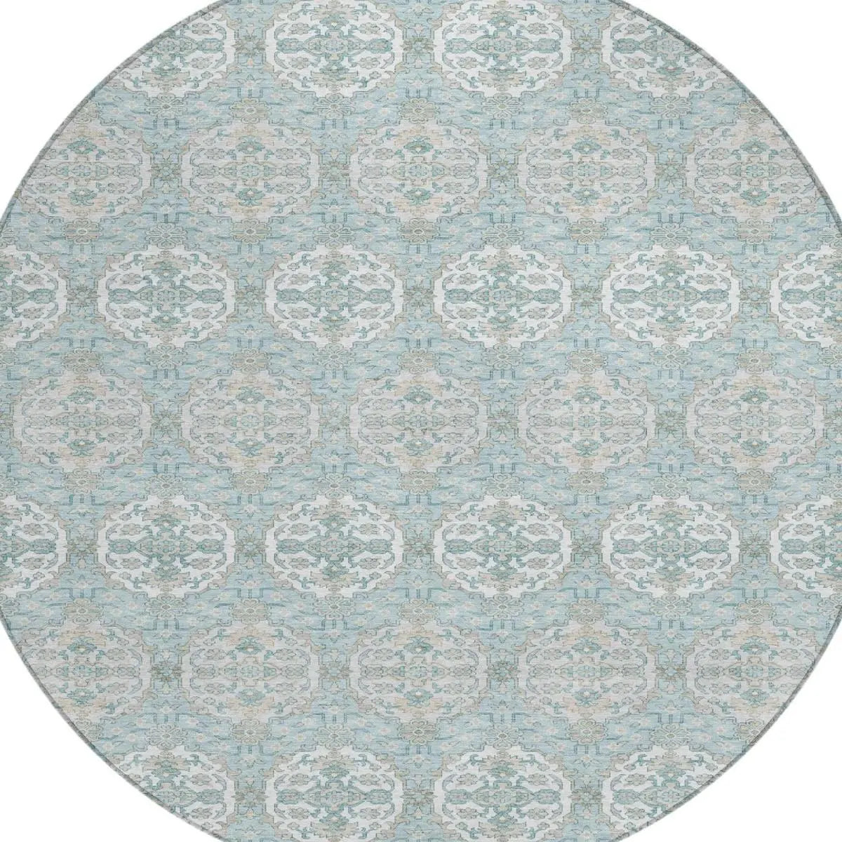 8' Sky Blue And Blue Round Striped Washable Indoor Outdoor Area Rug Homeroots Outdoor