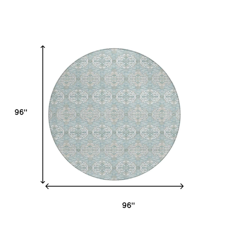 8' Sky Blue And Blue Round Striped Washable Indoor Outdoor Area Rug Homeroots Outdoor
