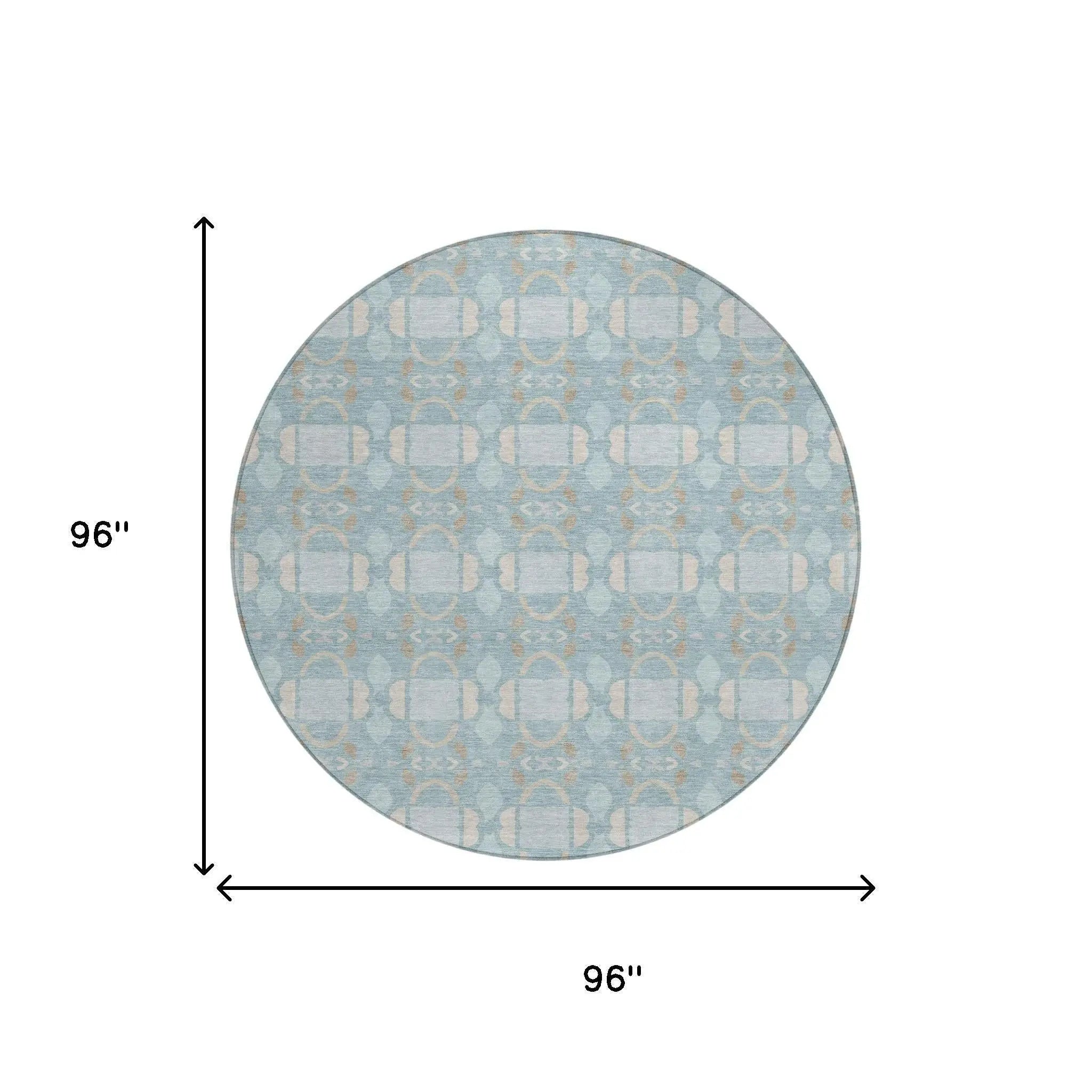 8' Sky Blue And Blue Round Striped Washable Indoor Outdoor Area Rug Homeroots Outdoor