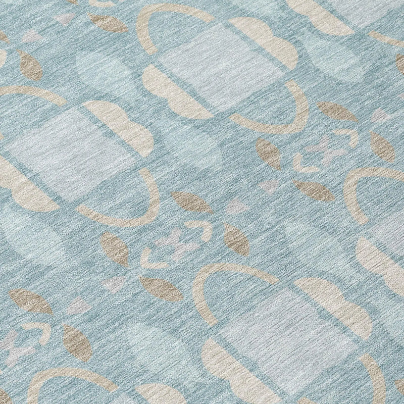 8' Sky Blue And Blue Round Striped Washable Indoor Outdoor Area Rug Homeroots Outdoor