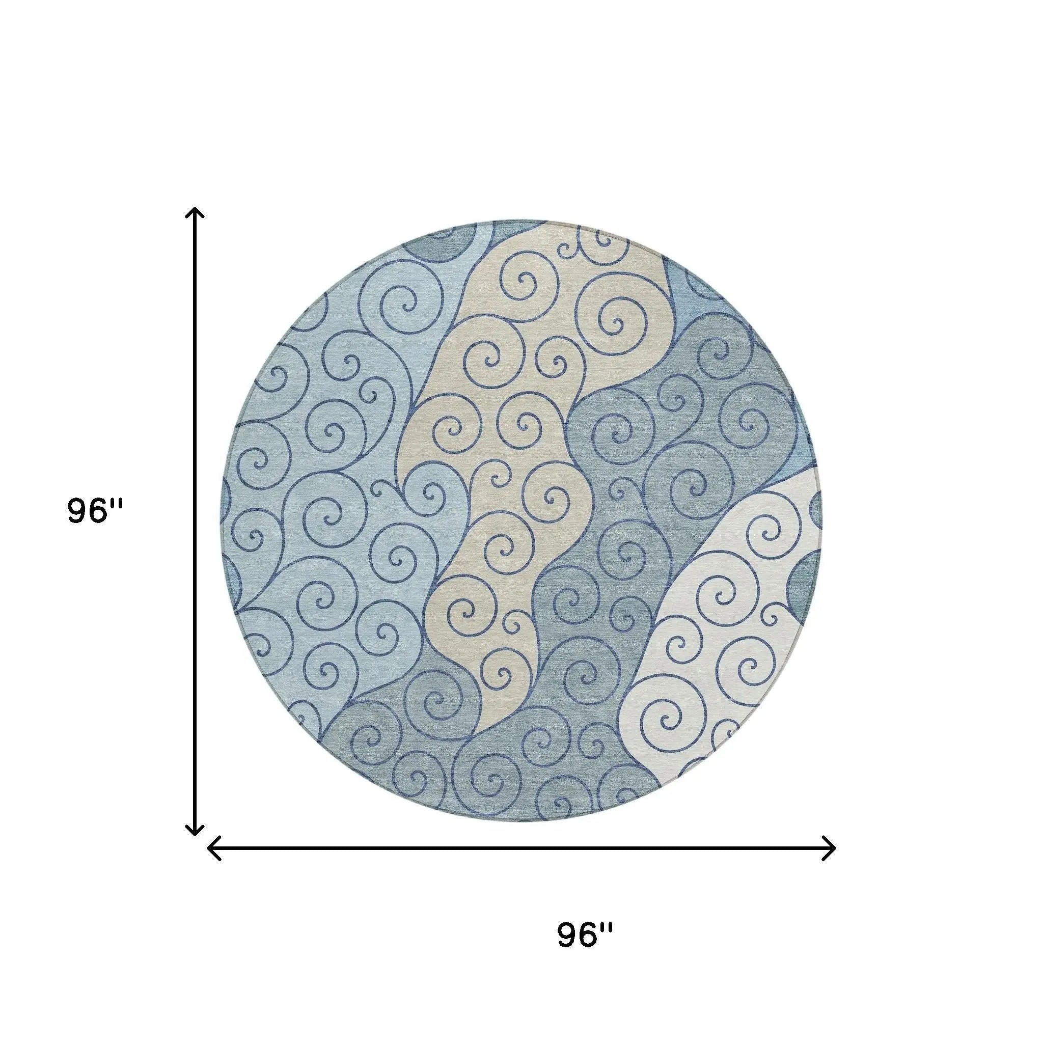 8' Sky Blue And Denim Blue Round Abstract Washable Indoor Outdoor Area Rug Homeroots Outdoor