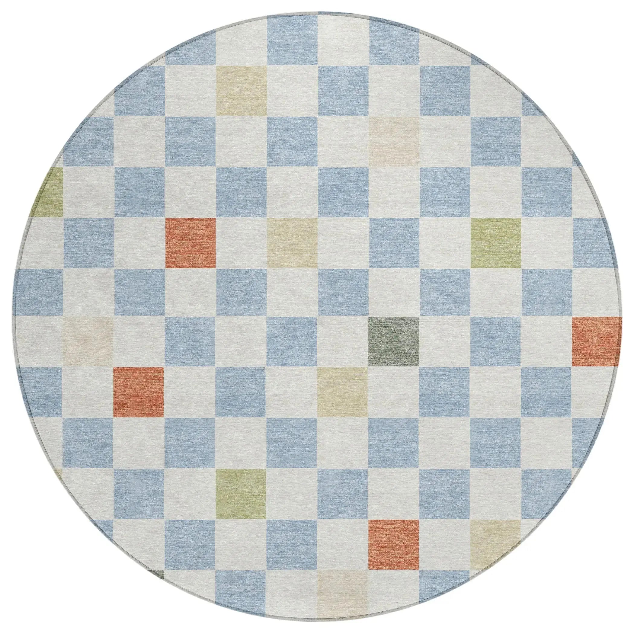 8' Sky Blue And Gray Round Geometric Washable Indoor Outdoor Area Rug Homeroots Outdoor