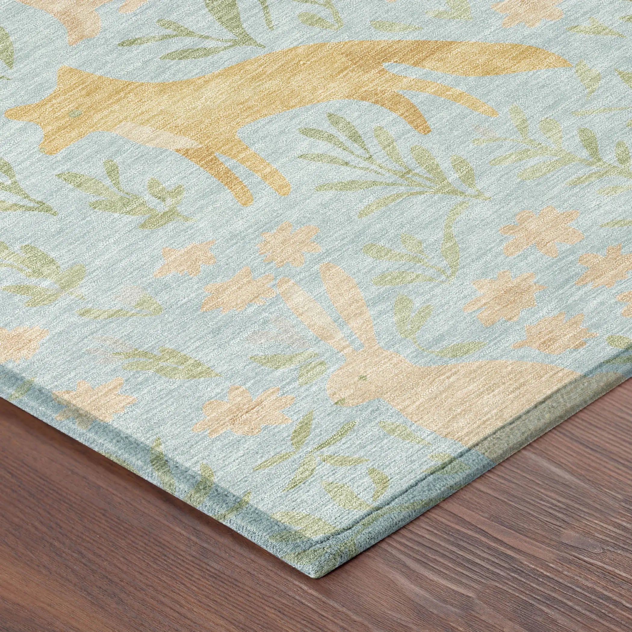 8' Sky Blue And Green Round Botanical Leaves Washable Indoor Outdoor Area Rug Homeroots Outdoor