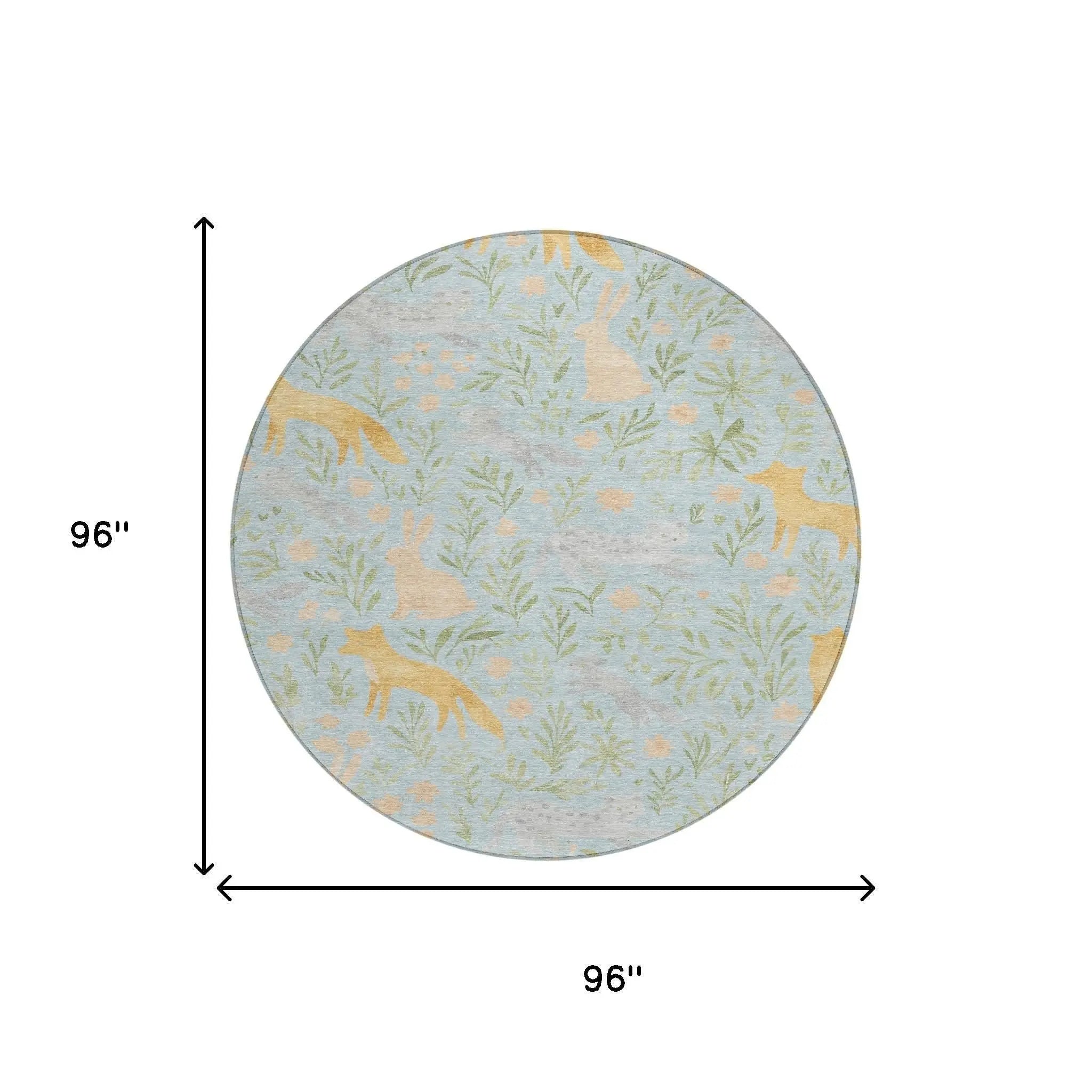 8' Sky Blue And Green Round Botanical Leaves Washable Indoor Outdoor Area Rug Homeroots Outdoor