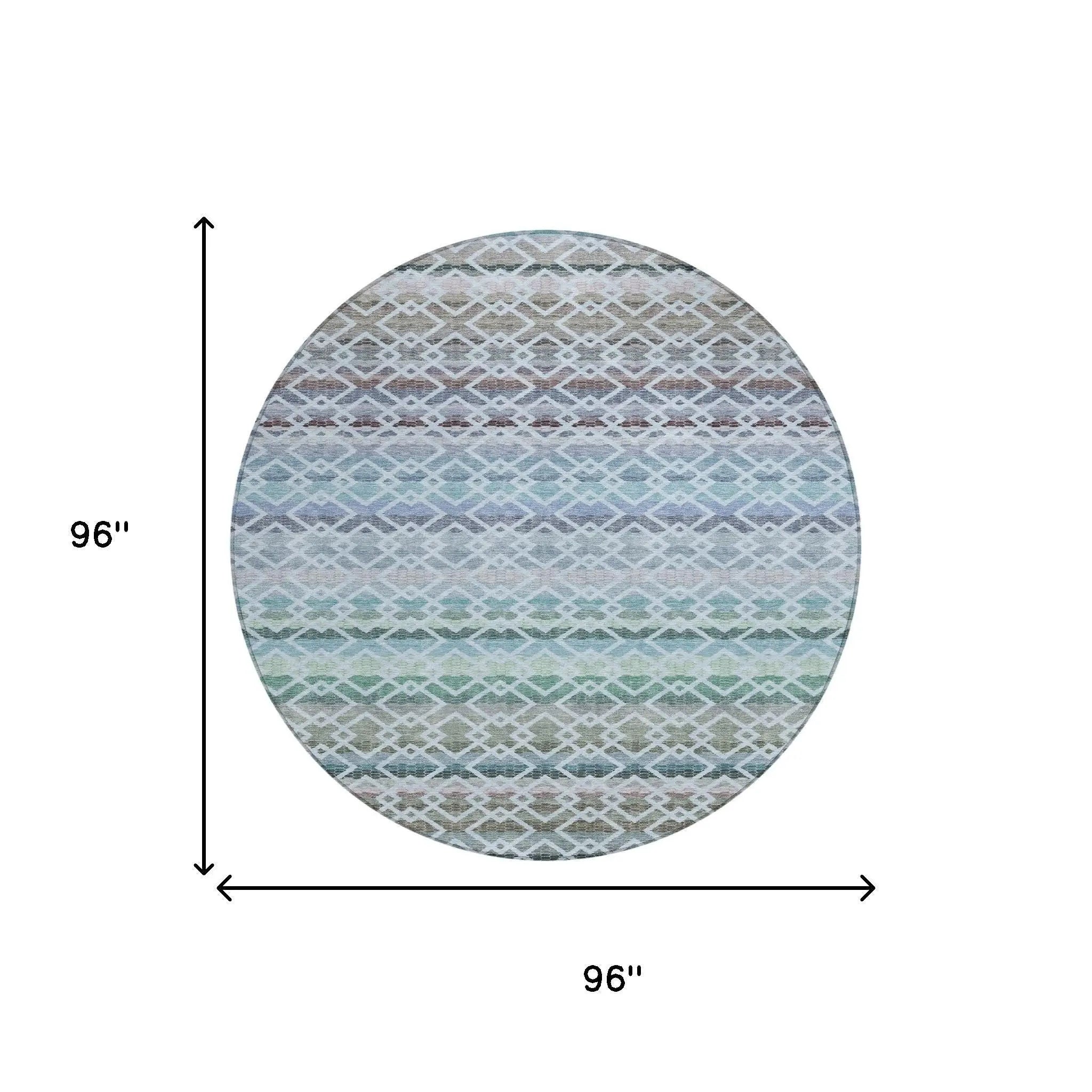 8' Sky Blue And Ivory Round Striped Washable Indoor Outdoor Area Rug Homeroots Outdoor