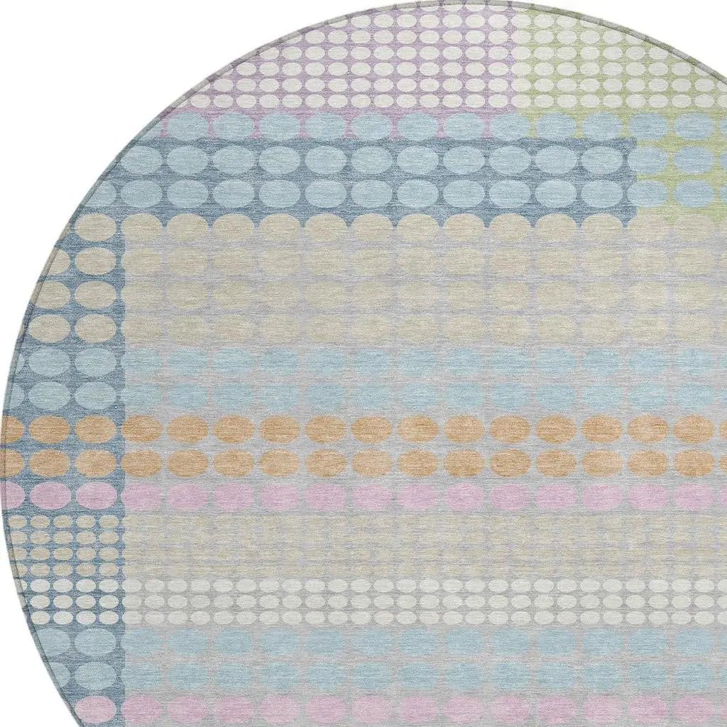8' Sky Blue And Lavender Round Geometric Washable Indoor Outdoor Area Rug Homeroots Outdoor