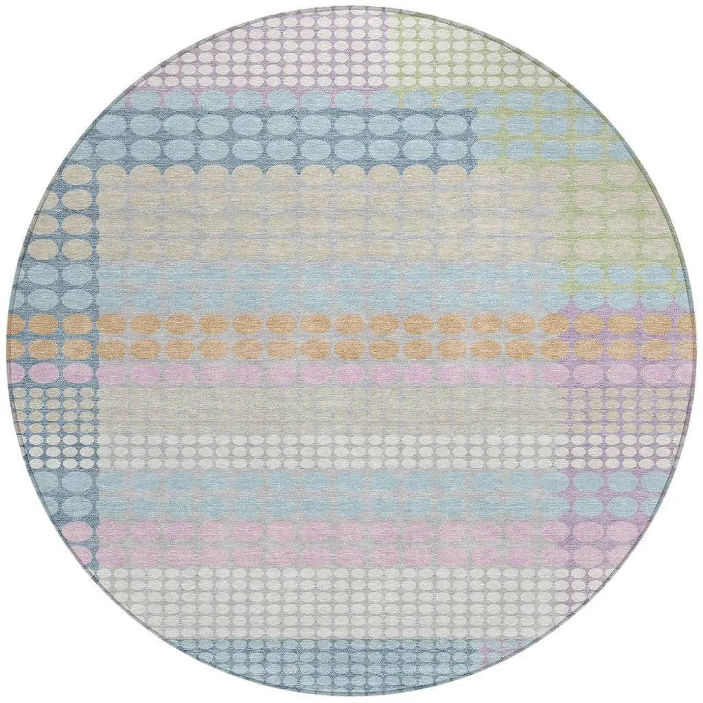 8' Sky Blue And Lavender Round Geometric Washable Indoor Outdoor Area Rug Homeroots Outdoor