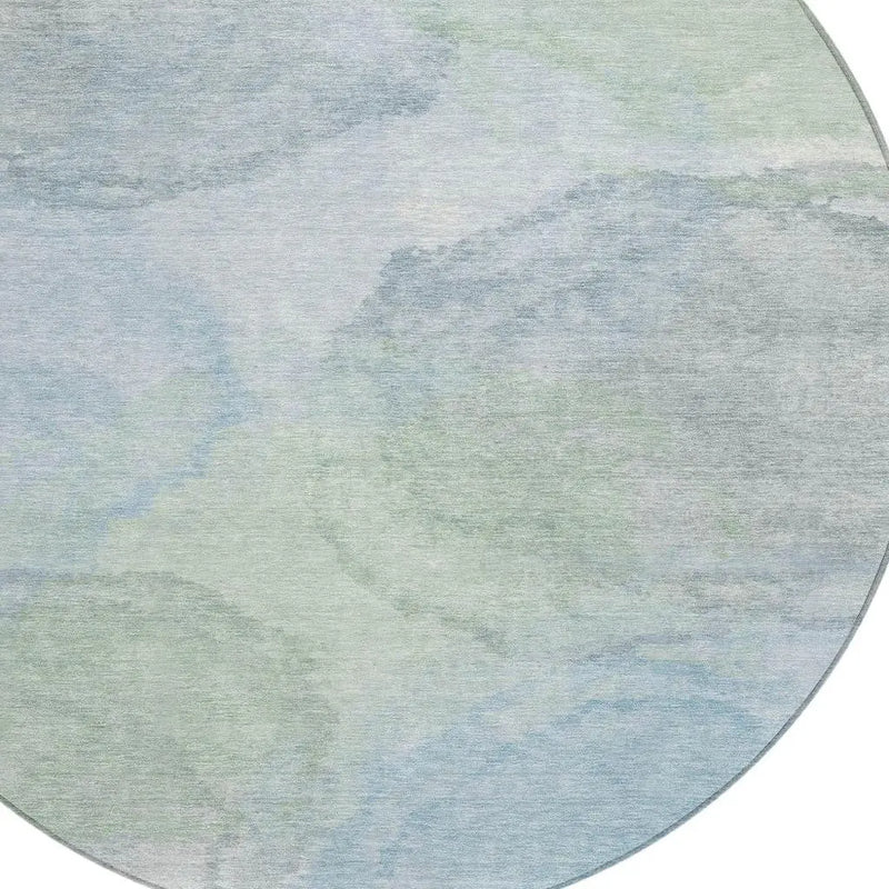 8' Sky Blue And Mint Green Round Abstract Washable Indoor Outdoor Area Rug Homeroots Outdoor