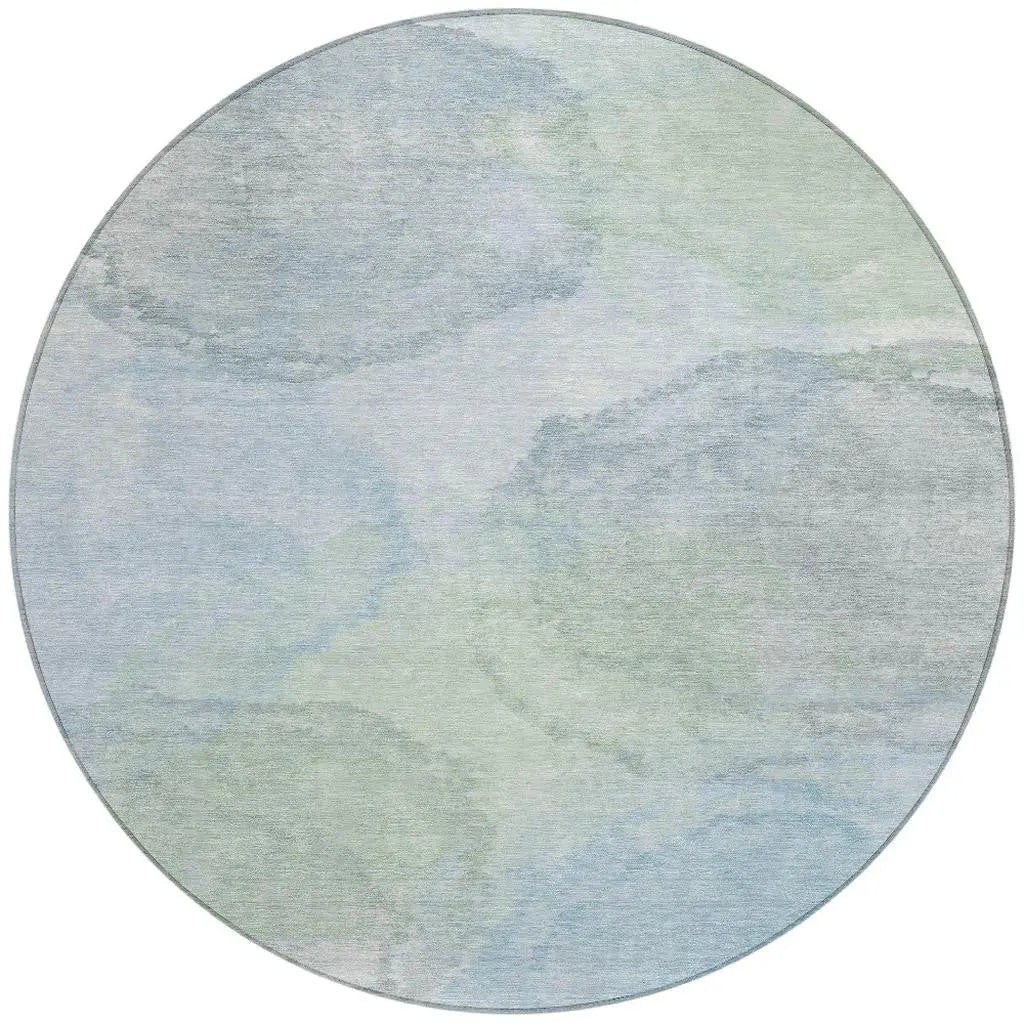 8' Sky Blue And Mint Green Round Abstract Washable Indoor Outdoor Area Rug Homeroots Outdoor