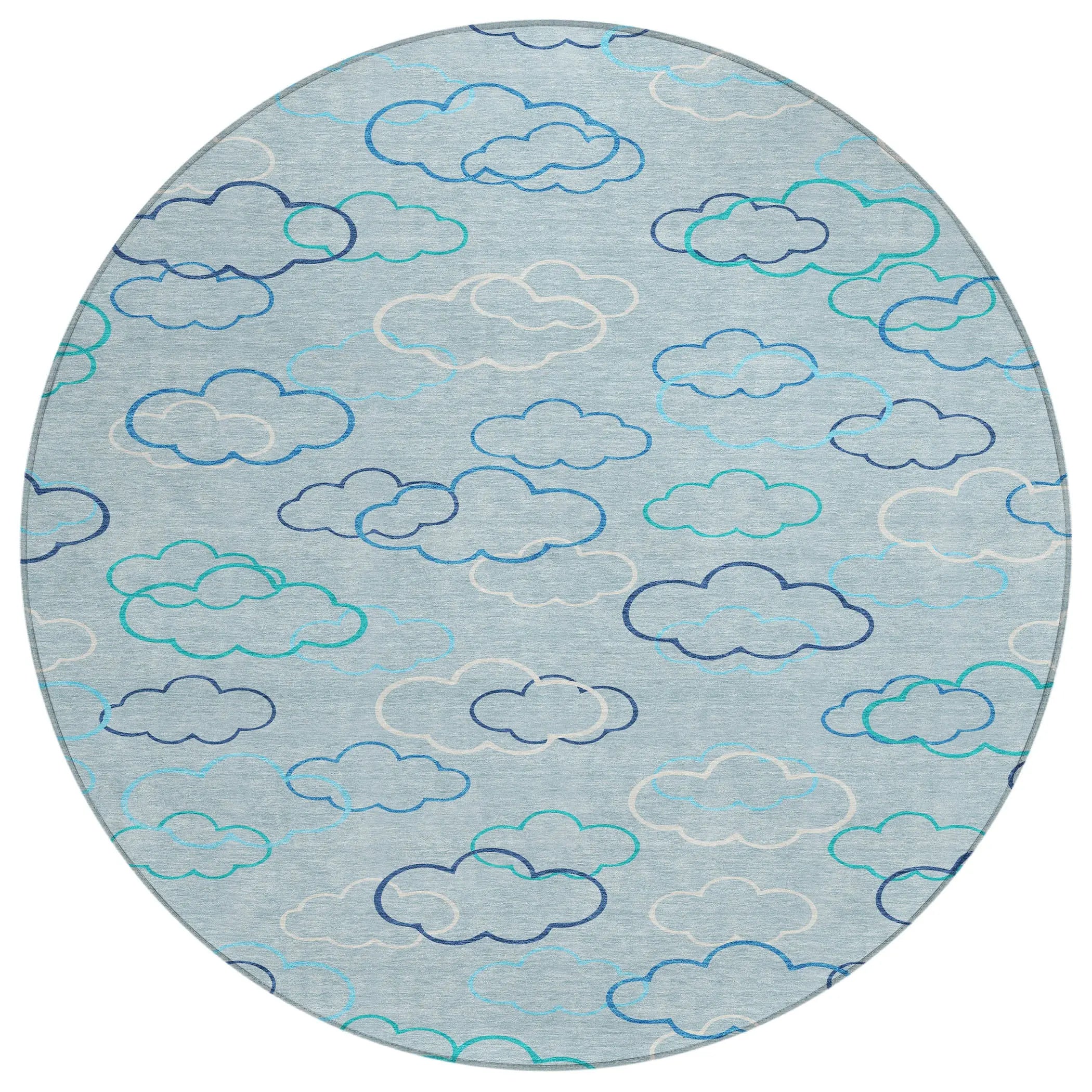 8' Sky Blue And Navy Blue Round Abstract Washable Indoor Outdoor Area Rug Homeroots Outdoor