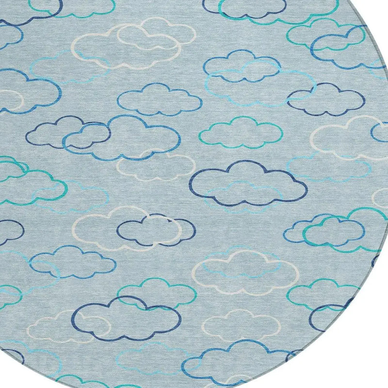 8' Sky Blue And Navy Blue Round Abstract Washable Indoor Outdoor Area Rug Homeroots Outdoor