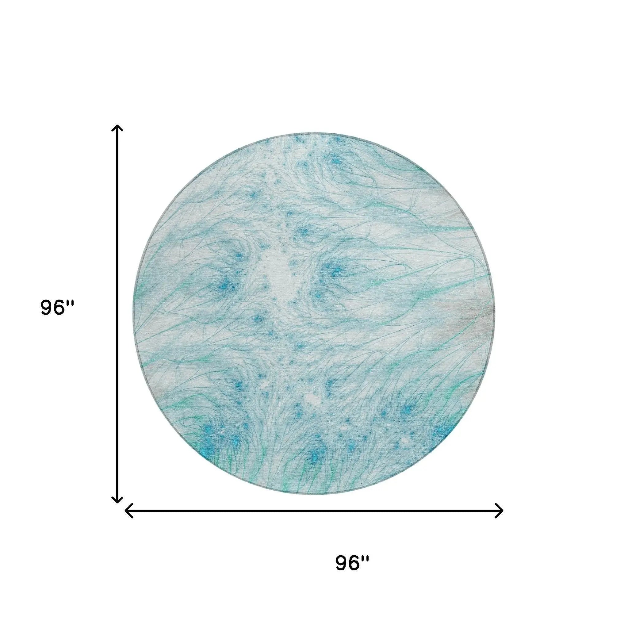 8' Sky Blue And Teal Blue Round Oriental Washable Indoor Outdoor Area Rug Homeroots Outdoor