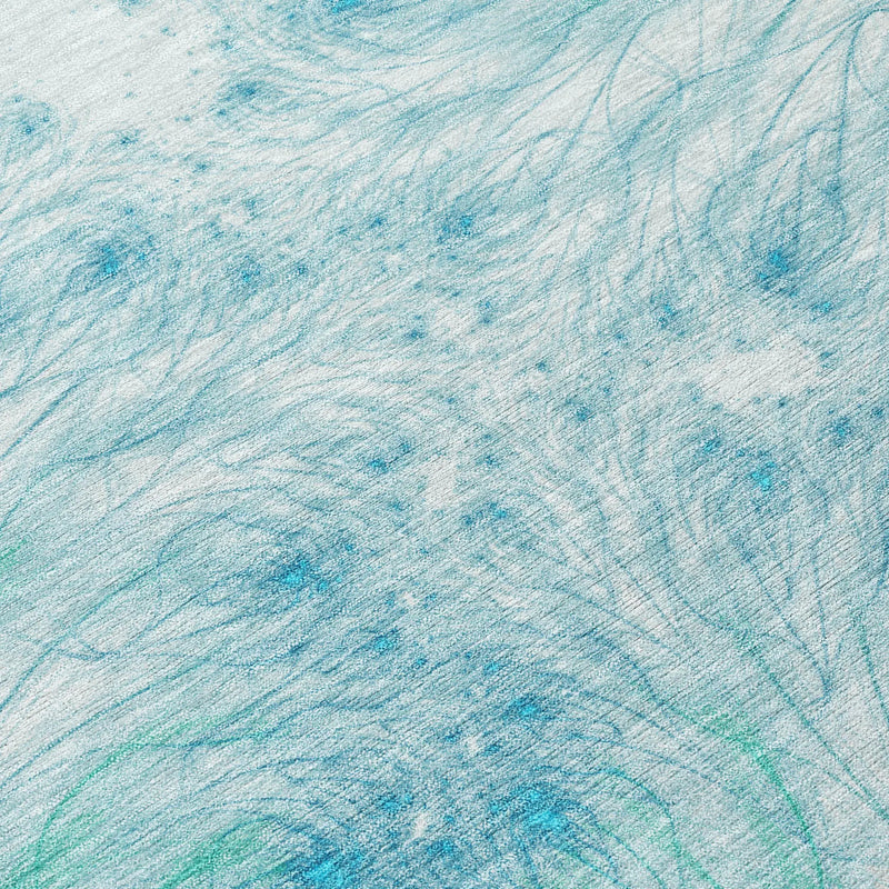 8' Sky Blue And Teal Blue Round Oriental Washable Indoor Outdoor Area Rug Homeroots Outdoor