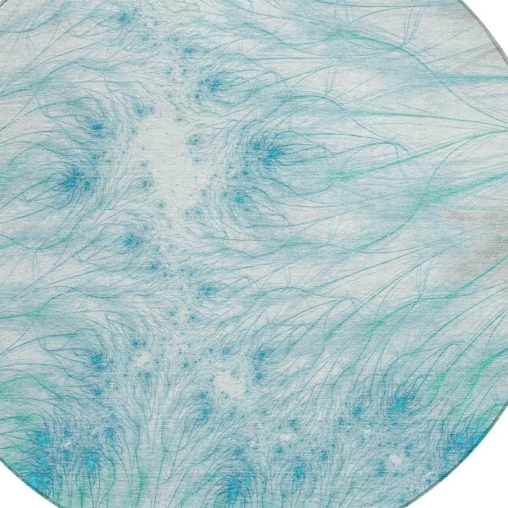 8' Sky Blue And Teal Blue Round Oriental Washable Indoor Outdoor Area Rug Homeroots Outdoor